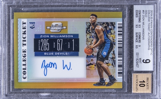 2019-20 Panini Contenders Optic College Ticket Autos Gold #51 Zion Williamson Signed Rookie Card (#2/5) – BGS MINT 9/BGS 10